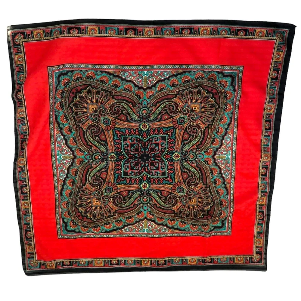 Vintage Red & Black Patterned Scarf - 30” square